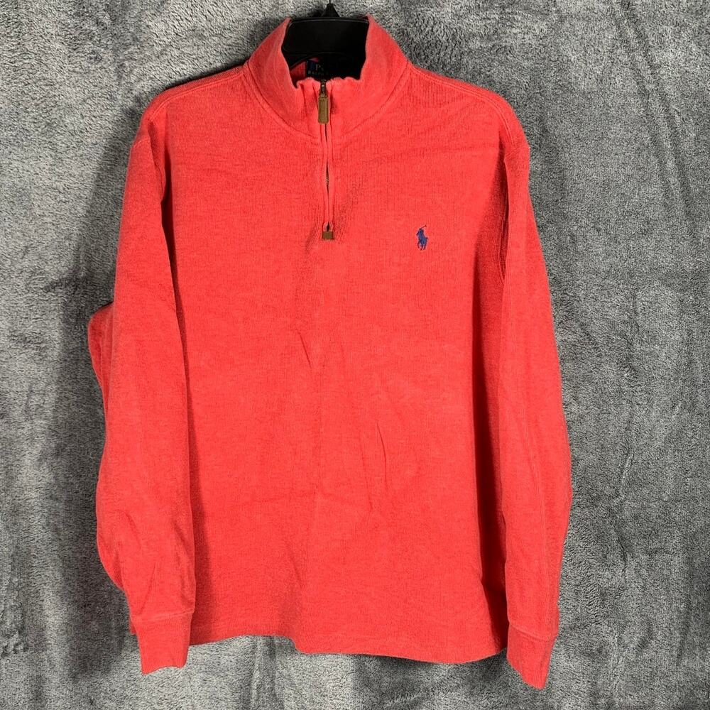 Polo Ralph Lauren Sweater Men Large Red 1/4 Zip Mock Neck Preppy Academia Career